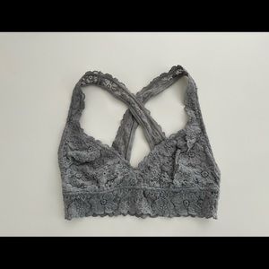AERIE GRAY FLORAL LACE BRALETTE XS RACERBACK STRAPS BRA AE